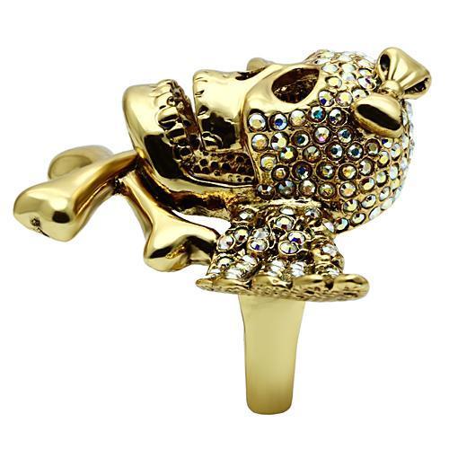 3W005 - Gold White Metal Ring with Top Grade Crystal in Aurora