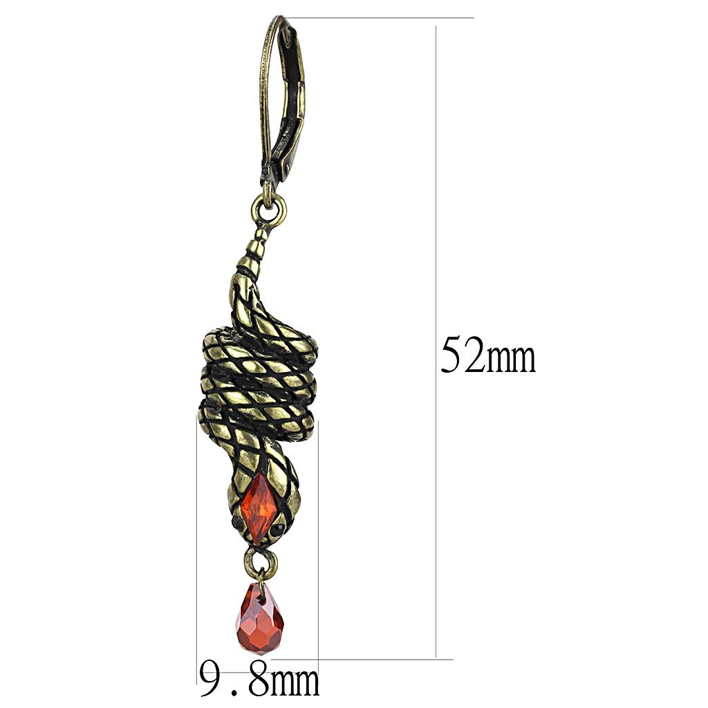 LO4205 - Antique Copper Brass Earrings with AAA Grade CZ in Garnet