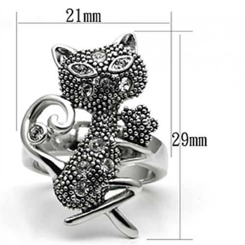 Rhodium Brass Black Cat Ring