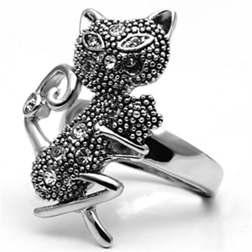 Rhodium Brass Black Cat Ring