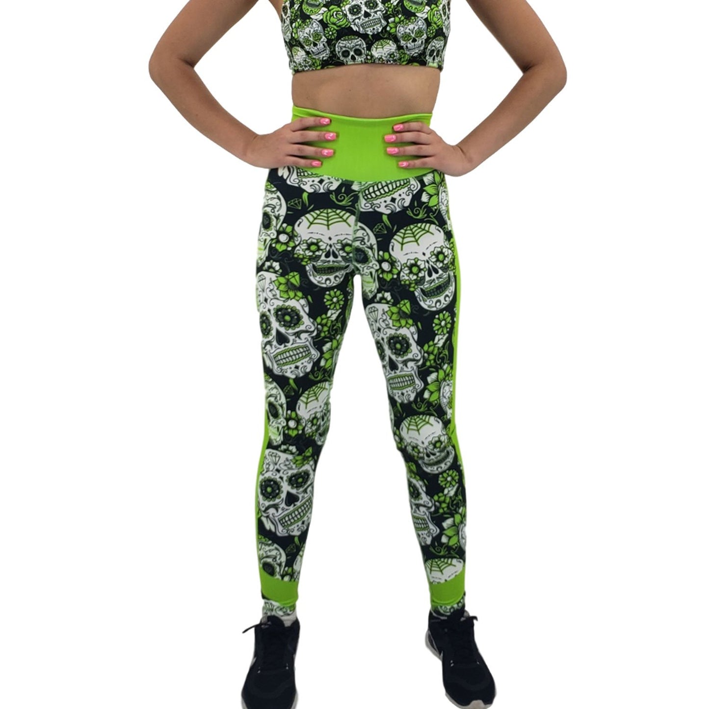 Neon Green Sugar Skull Leggings