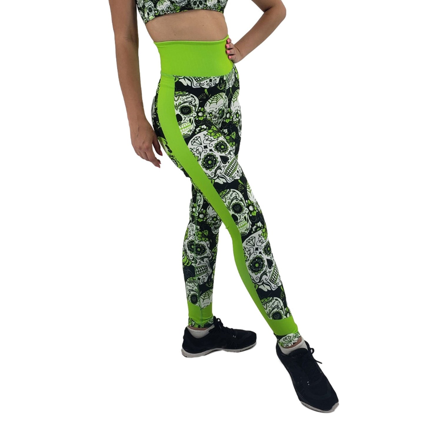 Neon Green Sugar Skull Leggings