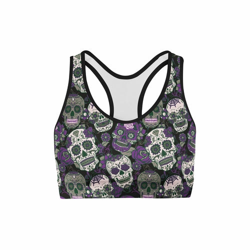 Purple Sugar Skulls Sports Bra