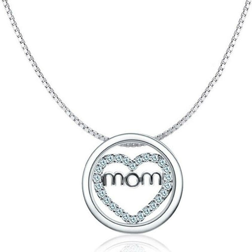 Mom Necklace-Heart Circle Of Love Silver Finished Necklace