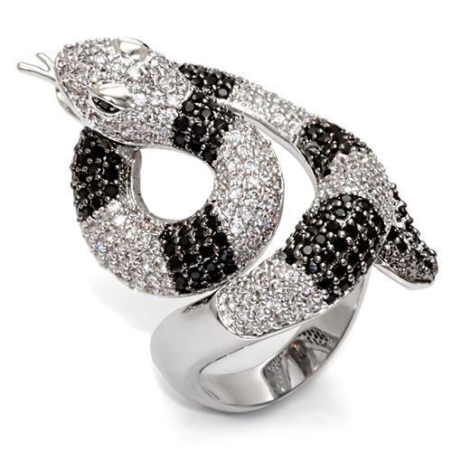 1W081 - Rhodium + Ruthenium Brass Ring with AAA Grade CZ  in Black
