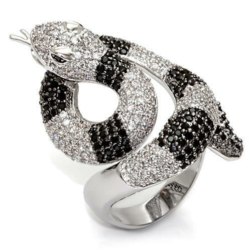 1W081 - Rhodium + Ruthenium Brass Ring with AAA Grade CZ  in Black
