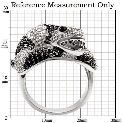 1W081 - Rhodium + Ruthenium Brass Ring with AAA Grade CZ  in Black