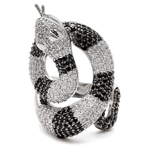 1W081 - Rhodium + Ruthenium Brass Ring with AAA Grade CZ  in Black