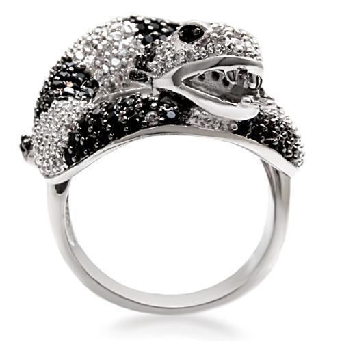 1W081 - Rhodium + Ruthenium Brass Ring with AAA Grade CZ  in Black