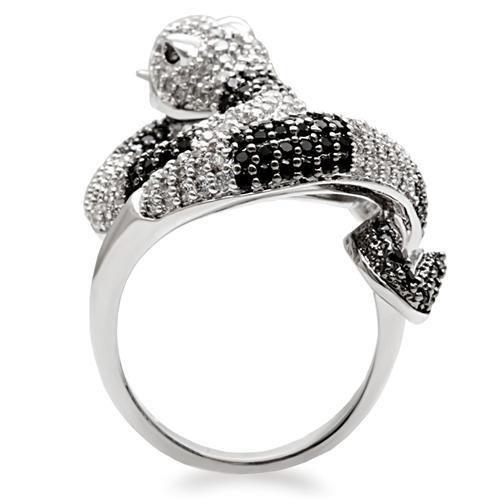 1W081 - Rhodium + Ruthenium Brass Ring with AAA Grade CZ  in Black