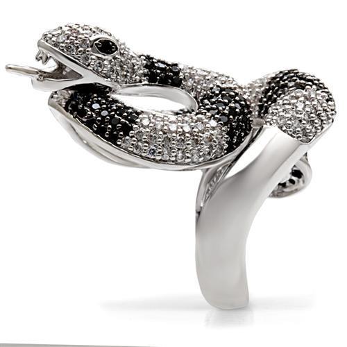 1W081 - Rhodium + Ruthenium Brass Ring with AAA Grade CZ  in Black