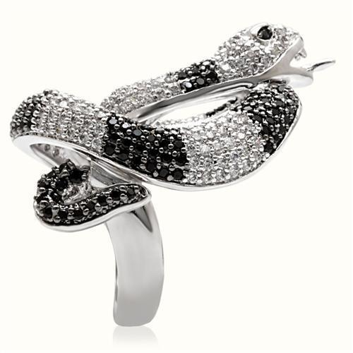 1W081 - Rhodium + Ruthenium Brass Ring with AAA Grade CZ  in Black