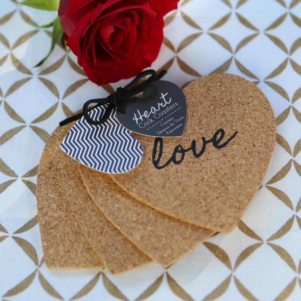 Love Heart Cork Coaster Set (4)