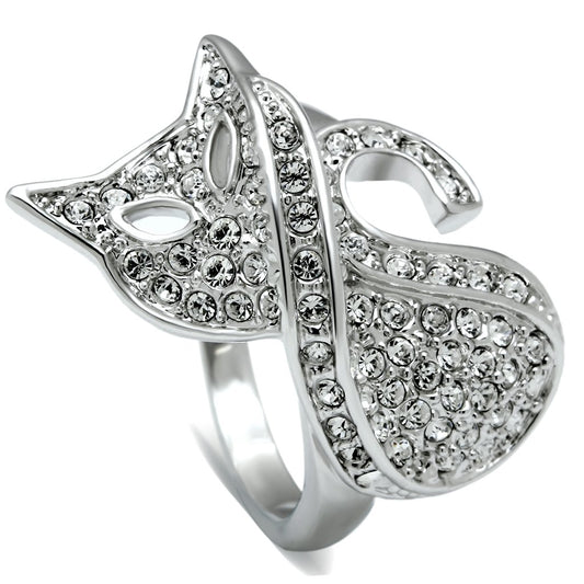 3W260 - Rhodium Brass Ring with Top Grade Crystal in Clear