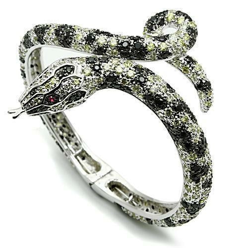 3W303 - Rhodium + Ruthenium Brass Bangle with AAA Grade CZ  in Multi