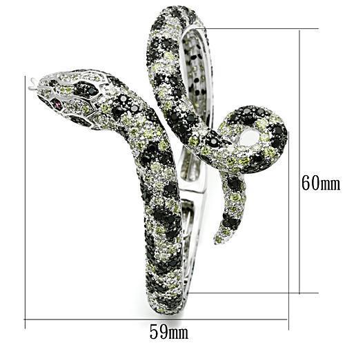 3W303 - Rhodium + Ruthenium Brass Bangle with AAA Grade CZ  in Multi