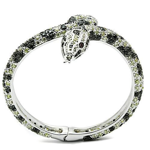 3W303 - Rhodium + Ruthenium Brass Bangle with AAA Grade CZ  in Multi