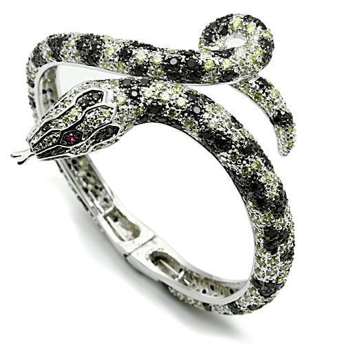 3W303 - Rhodium + Ruthenium Brass Bangle with AAA Grade CZ  in Multi