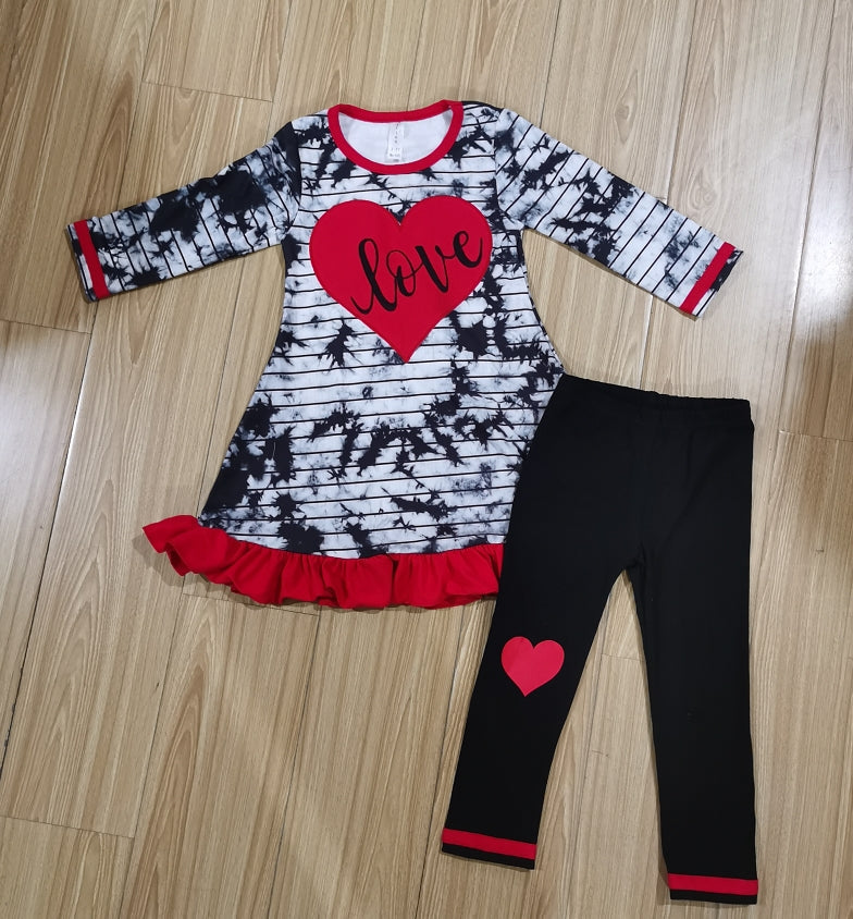 AnnLoren Girls Valentine's Day Heart Tie Dye Outfit