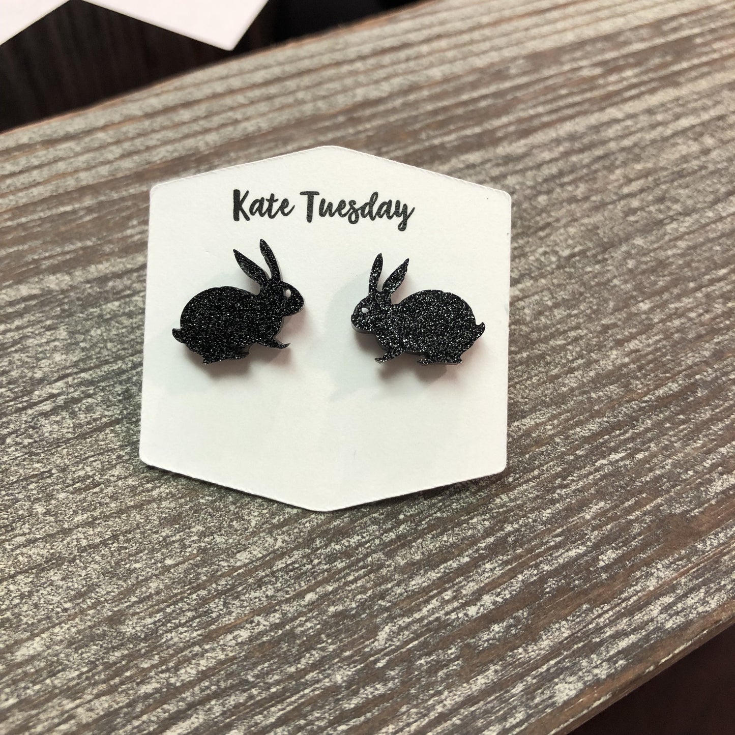 Black Glitter Bunny Rabbit Stud Earrings Easter