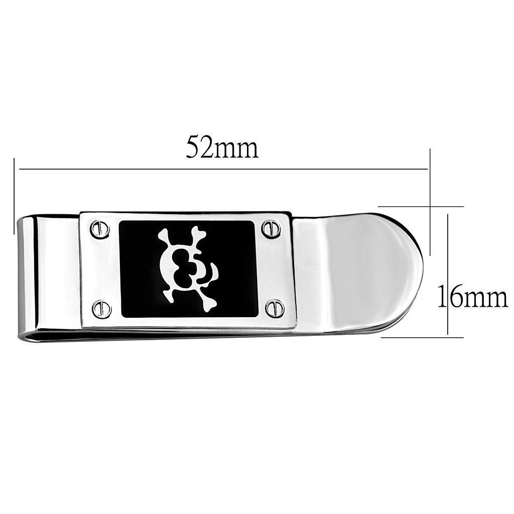 LO4131 Rhodium Brass Money clip with Epoxy in Jet