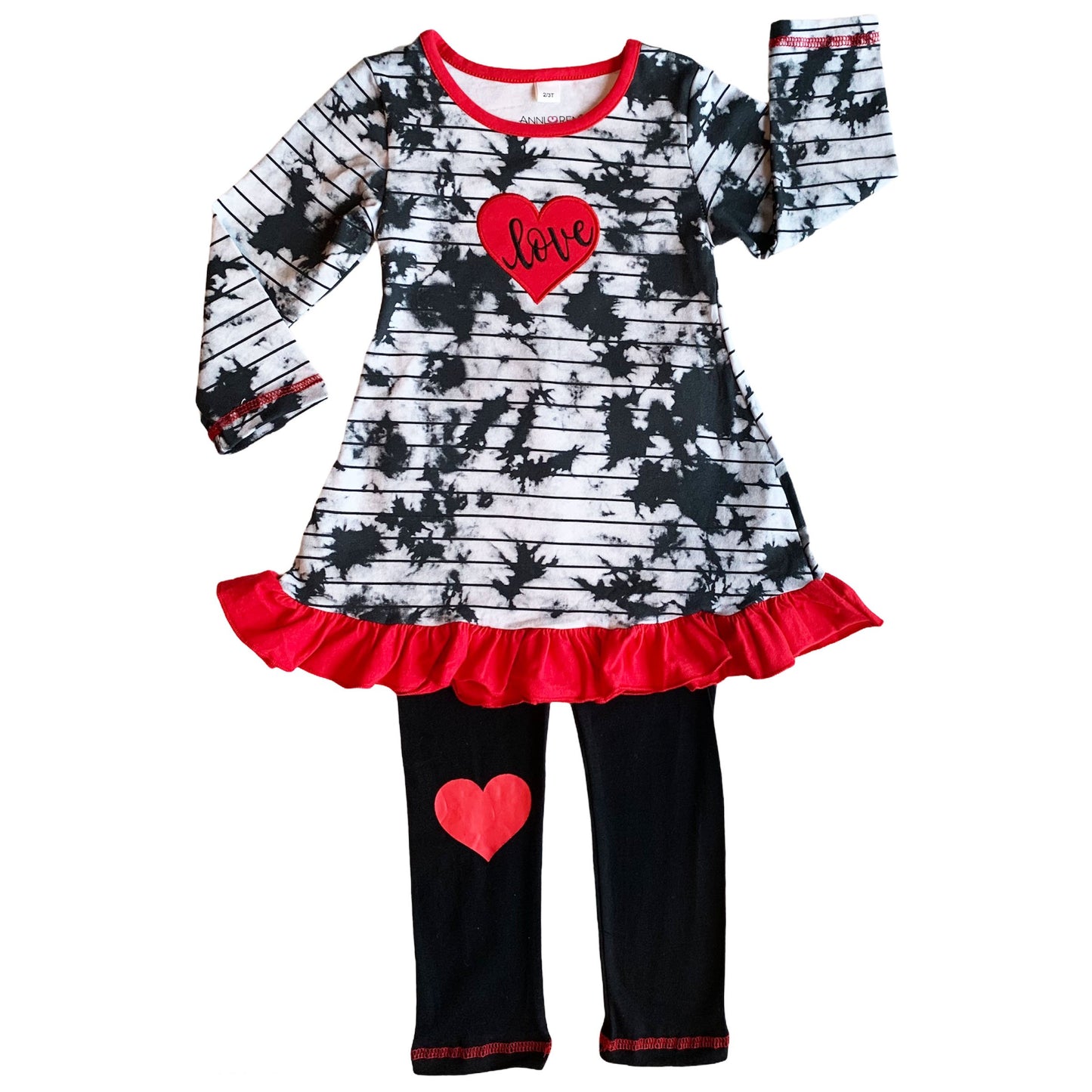 AnnLoren Girls Valentine's Day Heart Tie Dye Outfit