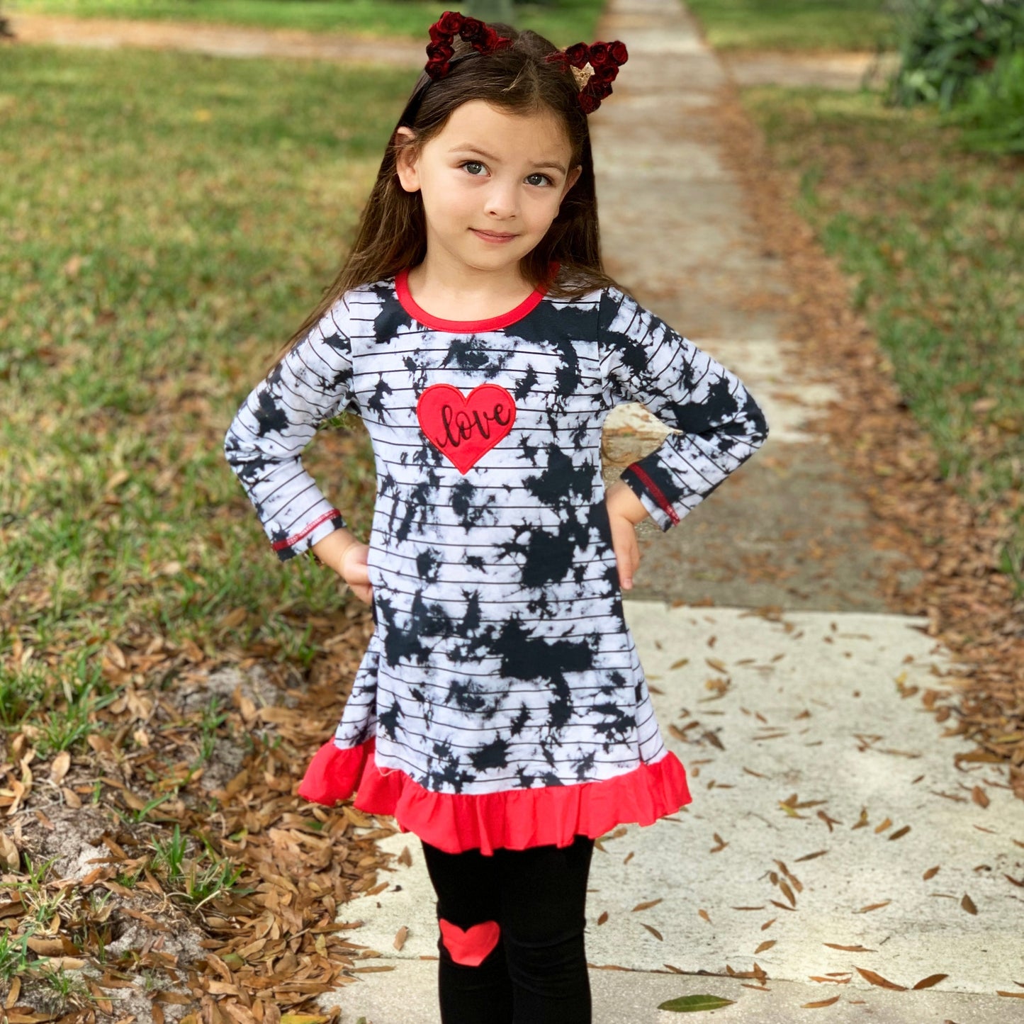 AnnLoren Girls Valentine's Day Heart Tie Dye Outfit