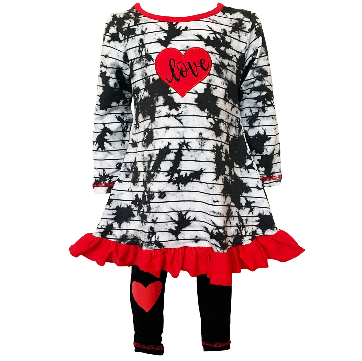 AnnLoren Girls Valentine's Day Heart Tie Dye Outfit