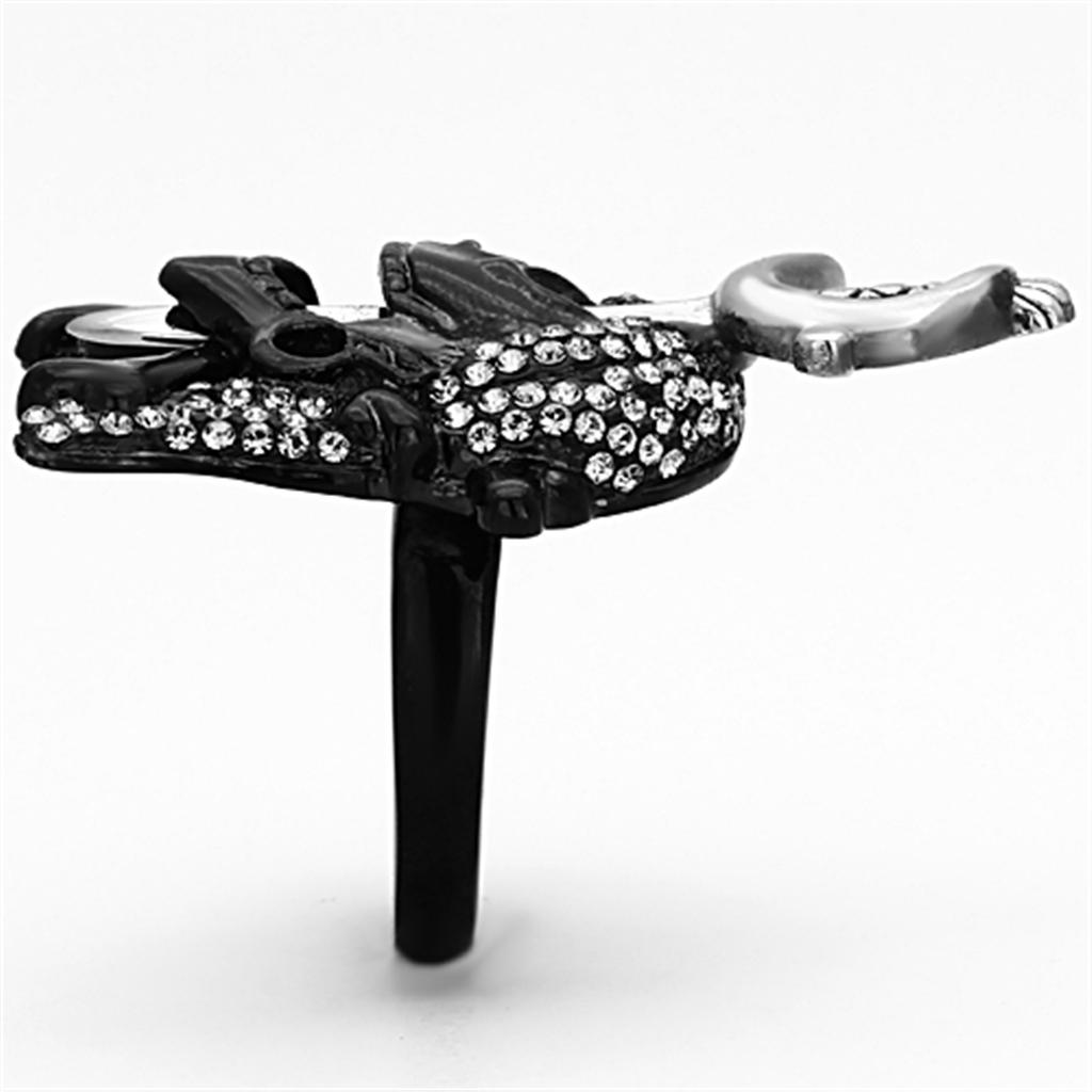 TK1204 - Two-Tone IP Black Stainless Steel Ring with Top Grade Crystal