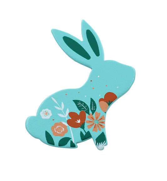 Spring Bunny with Flowers Enamel Pin - Floral Rabbit Lapel Pin