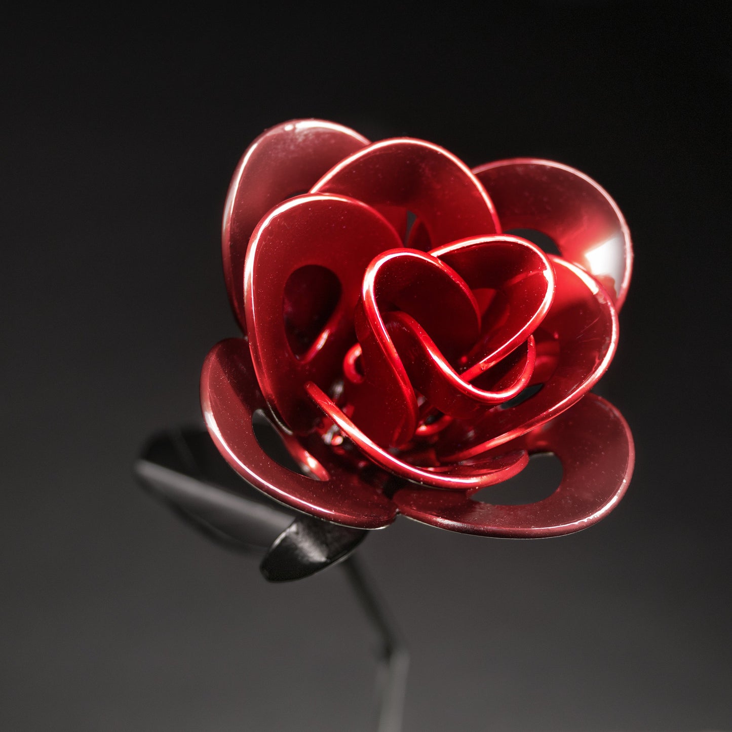 Red and Black Immortal Rose, Recycled Metal Rose, Steel Rose
