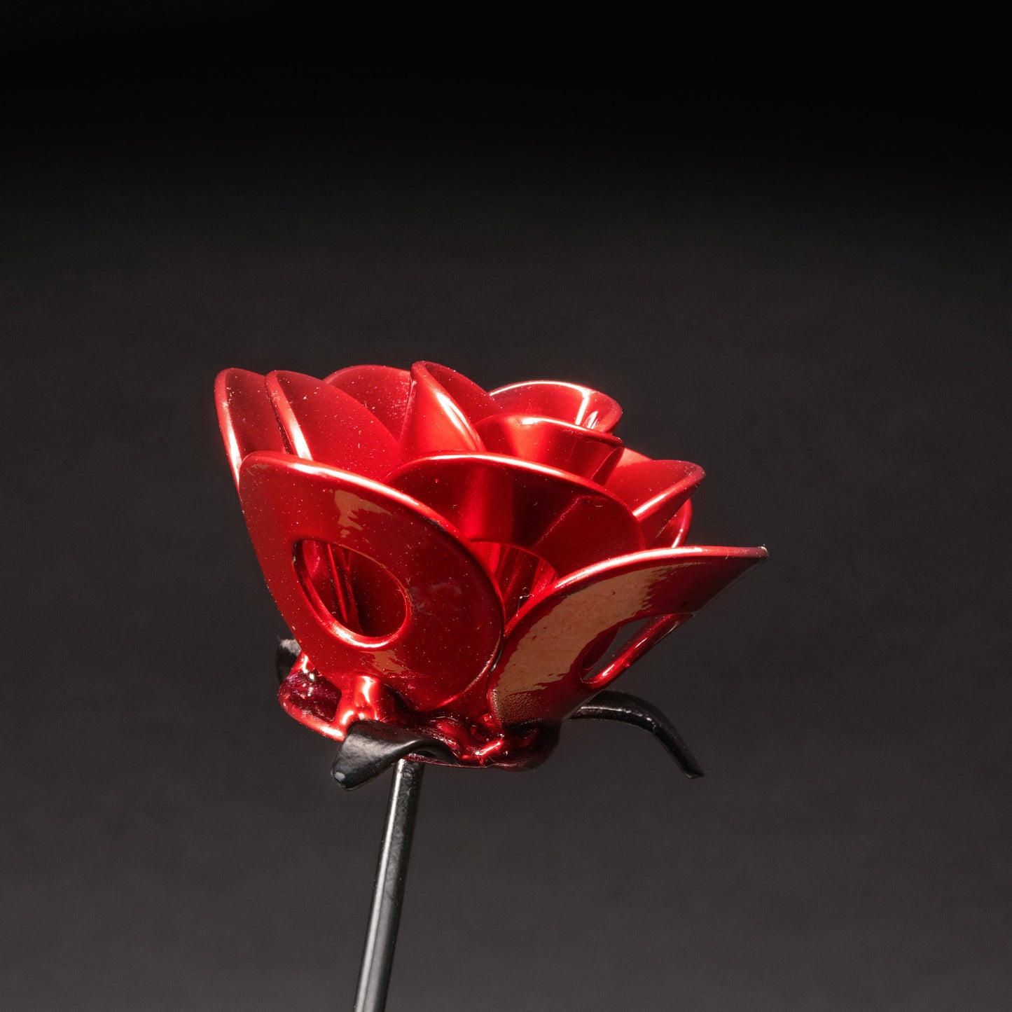 Red and Black Immortal Rose, Recycled Metal Rose, Steel Rose