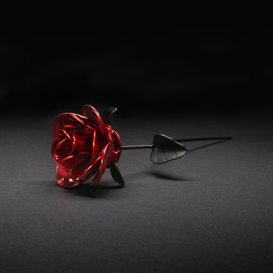 Red and Black Immortal Rose, Recycled Metal Rose, Steel Rose