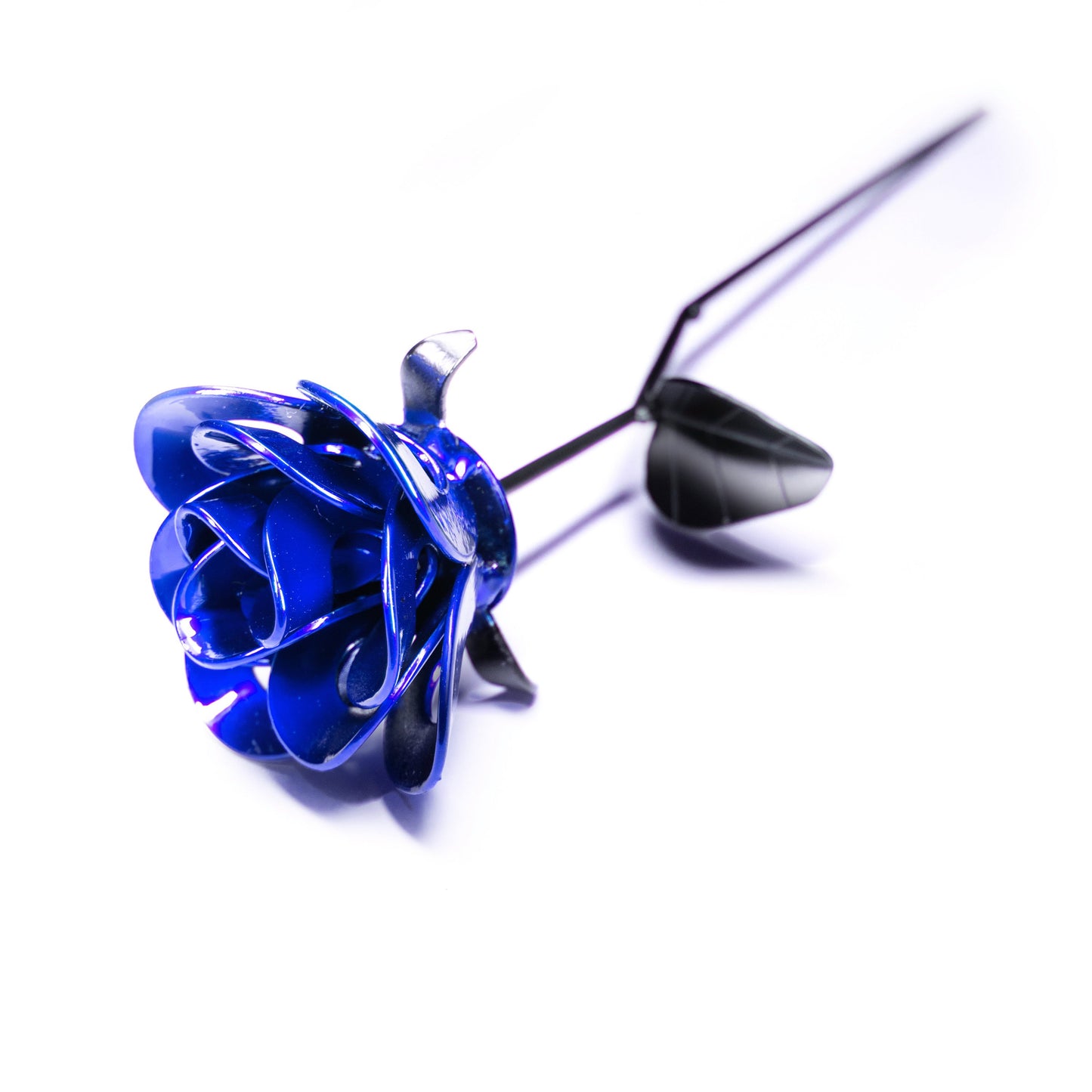 Blue and Black Immortal Rose, Recycled Metal Rose, Steel Rose