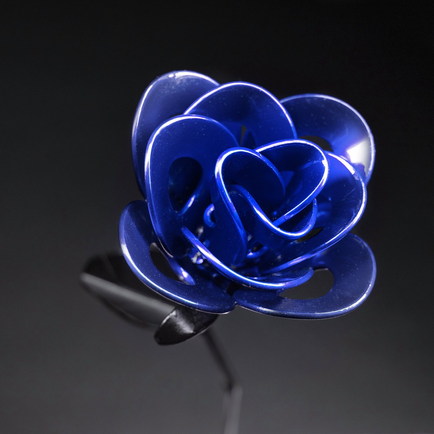 Blue and Black Immortal Rose, Recycled Metal Rose, Steel Rose