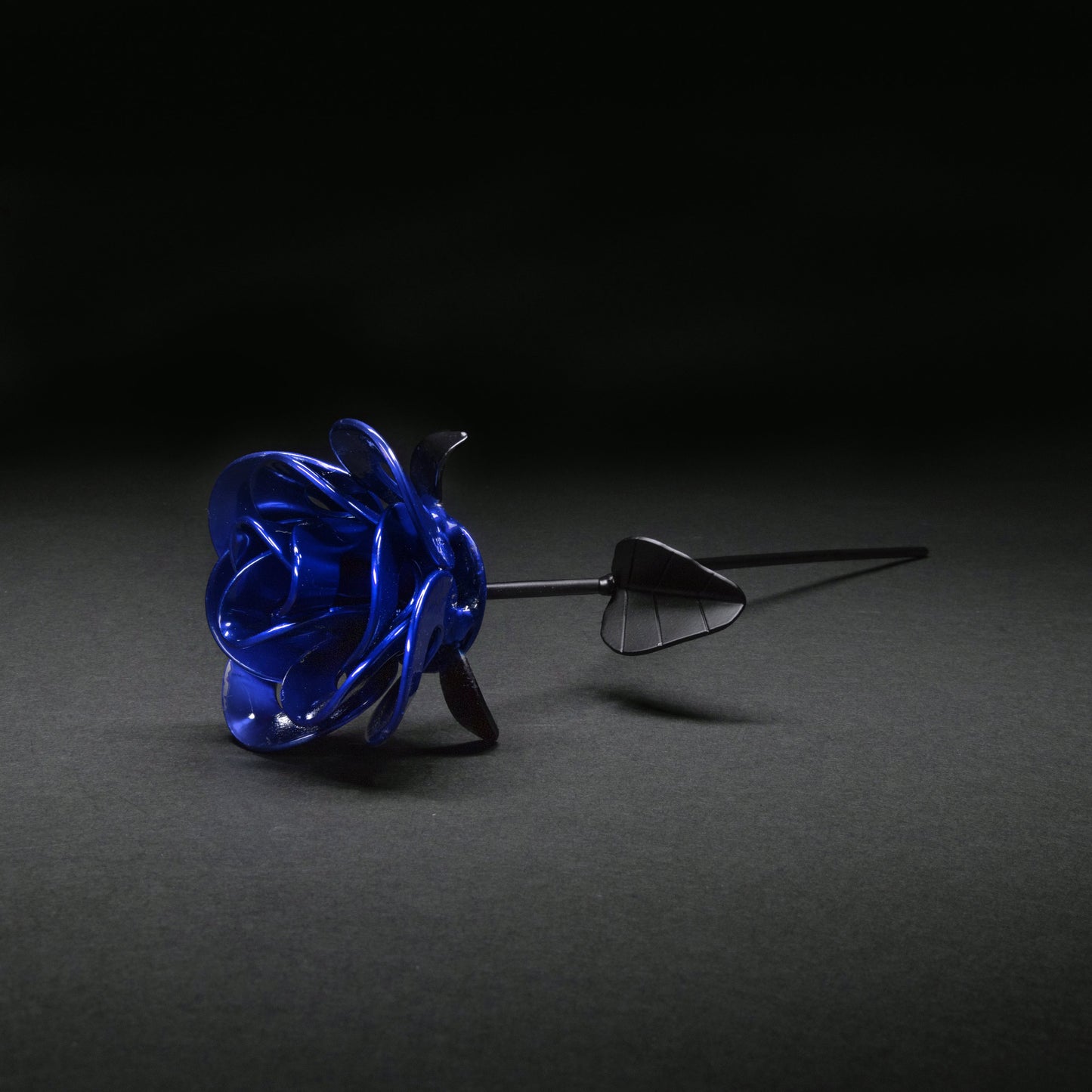 Blue and Black Immortal Rose, Recycled Metal Rose, Steel Rose