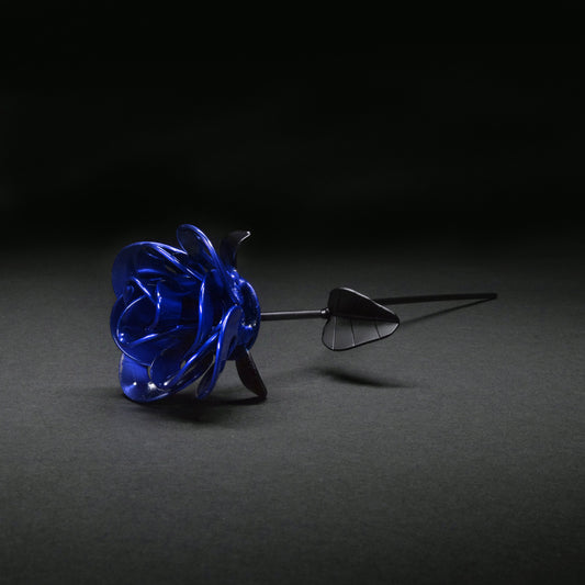 Blue and Black Immortal Rose, Recycled Metal Rose, Steel Rose