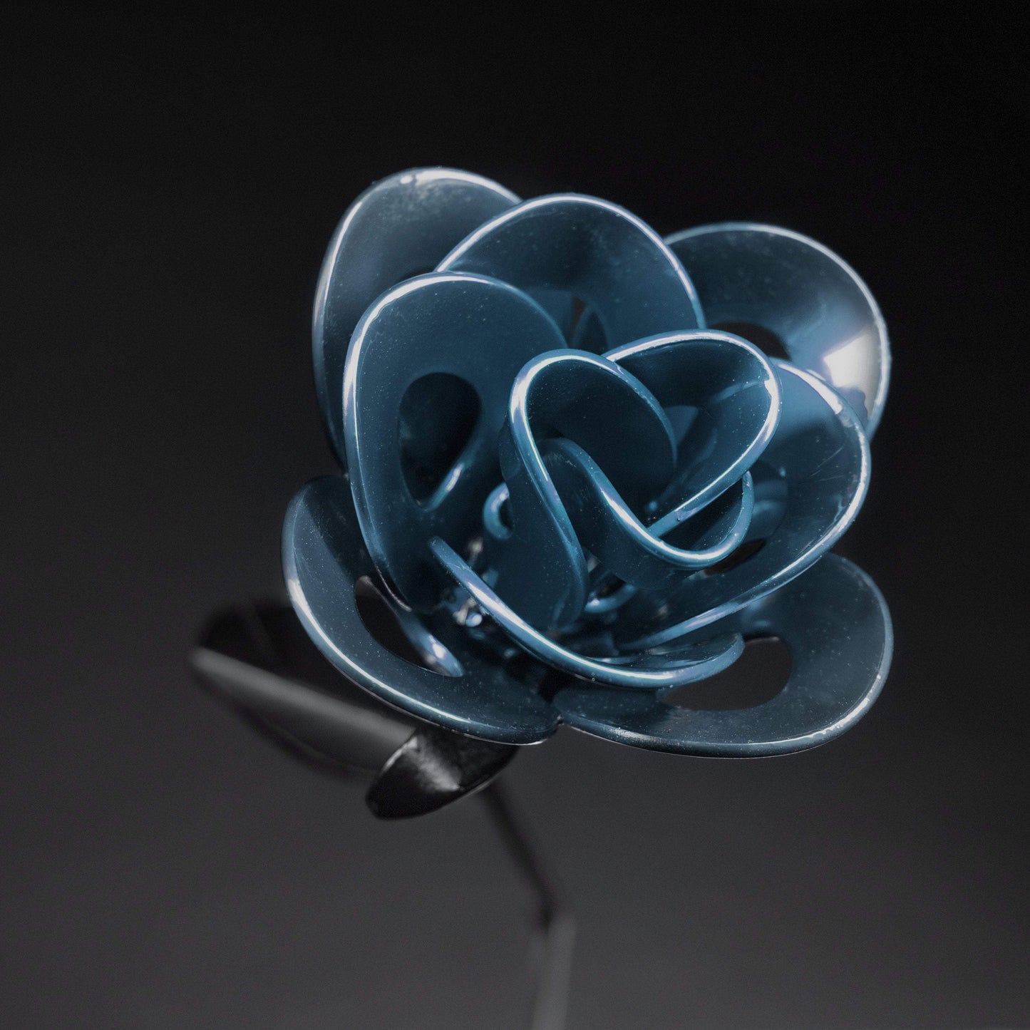 Light Blue and Black Immortal Rose, Recycled Metal Rose, Steel Rose