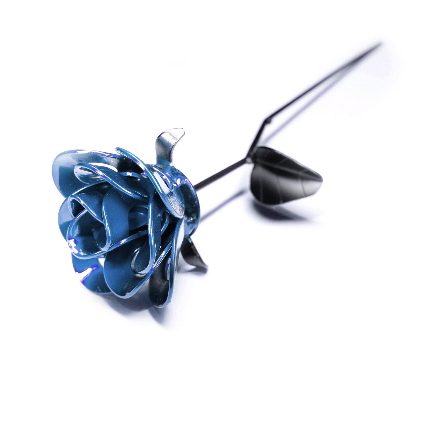 Light Blue and Black Immortal Rose, Recycled Metal Rose, Steel Rose