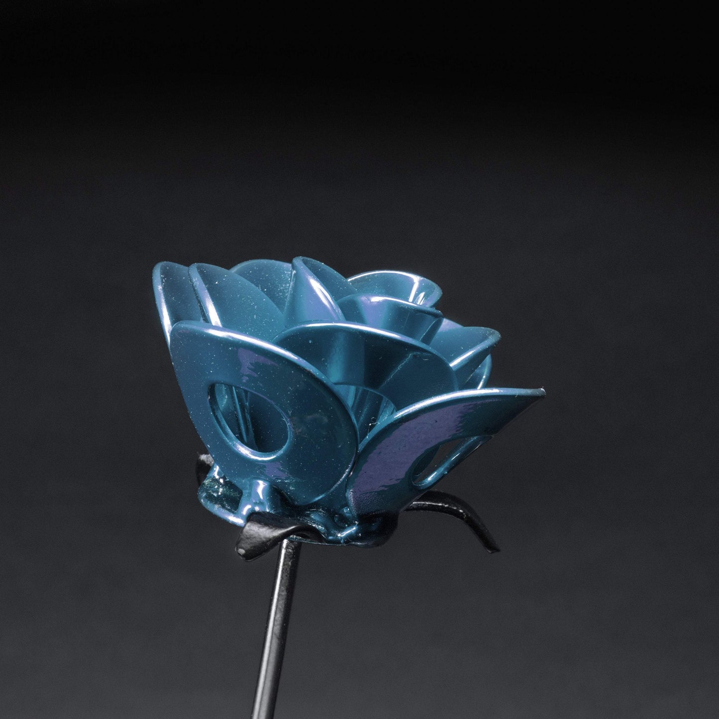 Light Blue and Black Immortal Rose, Recycled Metal Rose, Steel Rose