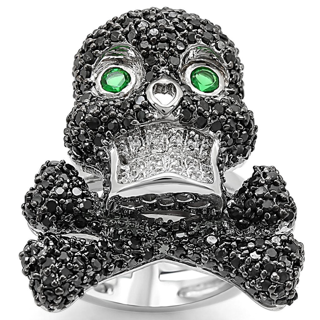 LO1345 - Rhodium + Ruthenium Brass Ring with Synthetic Synthetic Glass
