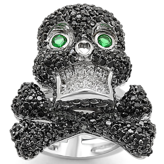 LO1345 - Rhodium + Ruthenium Brass Ring with Synthetic Synthetic Glass