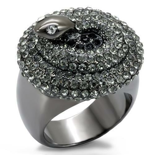 LO1675 - TIN Cobalt Black Brass Ring with Top Grade Crystal  in Multi