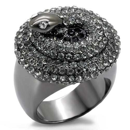 LO1675 - TIN Cobalt Black Brass Ring with Top Grade Crystal in Multi