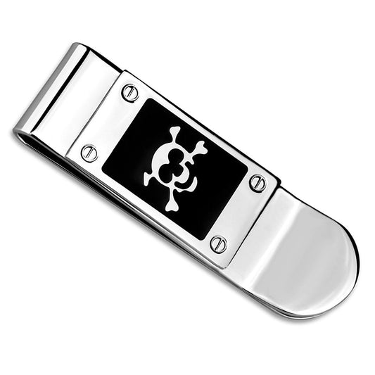 LO4131 Rhodium Brass Money clip with Epoxy in Jet
