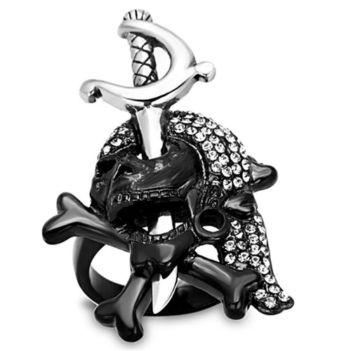 TK1204 - Two-Tone IP Black Stainless Steel Ring with Top Grade Crystal